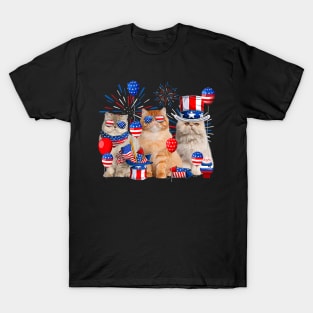 Three Cat Patriotic USA Cat Lovers Cat Happy 4th Of July T-Shirt